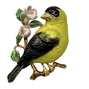 Joan Rivers Finch Bird HandPainted Flights Of Fancy Gold Tone Pin Brooch Retired